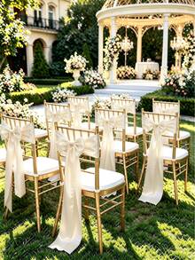 20pcs Wedding Satin Chair Sashes Ivory Bow 6x 102 Inches (Approx. 15x260 Cm) Ribbon Fabric Bands For Banquet Party Hotel Restaurant Ceremony Event Chair Tie Decoration - Beige - View 1