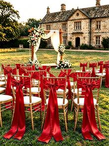 20pcs Wedding Satin Chair Sashes Red Bows 6x 102 Inches (Approx. 15x260 Cm) Ribbon Fabric Bands Suitable For Wedding, Party, Annual Meeting, Gathering And Other Chair Decoration - Red - View 7