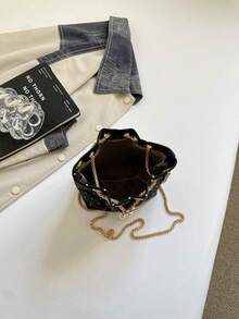 Fashionable Women's Bucket Bag, Chic Versatile Drawstring Pleated Bag With Chain Strap, Shoulder And Crossbody - Multicolor - View 4