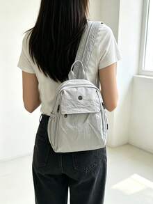 Real Shot Solid Color Unisex Outdoor Backpack, Compact Design, Multi-Pocket Multi-Zipper, Random Zipper Pull - Multicolor - View 3