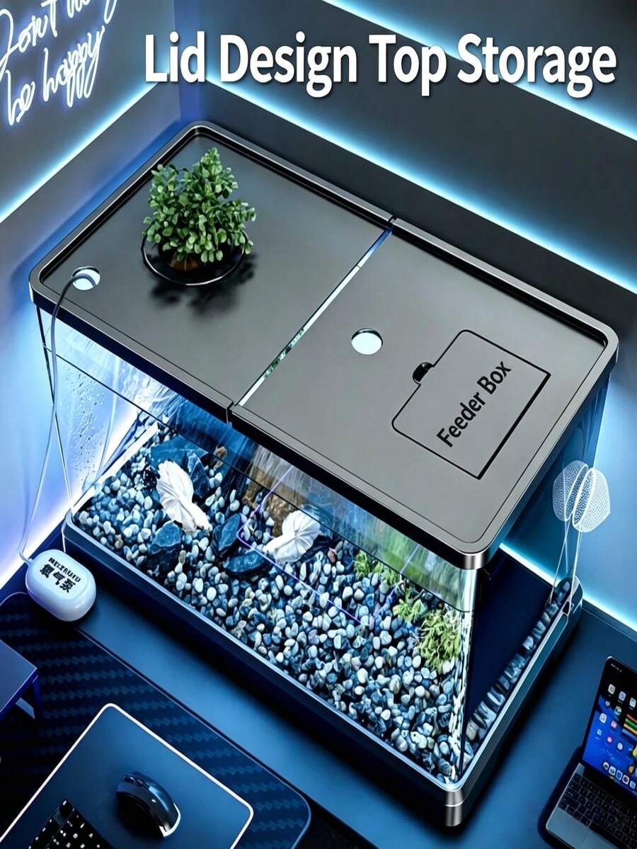 Fsh Tank With Lid Household Turt Breeding Smlland Medun Hy Droponkc Ecologica Aquarium Lving Room Transparen Goldfish Breeding Tank, Smal Landceping Desktop Turde Tank - View 1