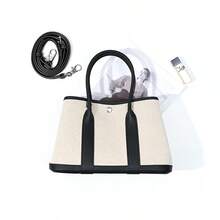 Niche High-End Women's Large Capacity Canvas Colorblock Patchwork Garden Tote Bag - A - View 5
