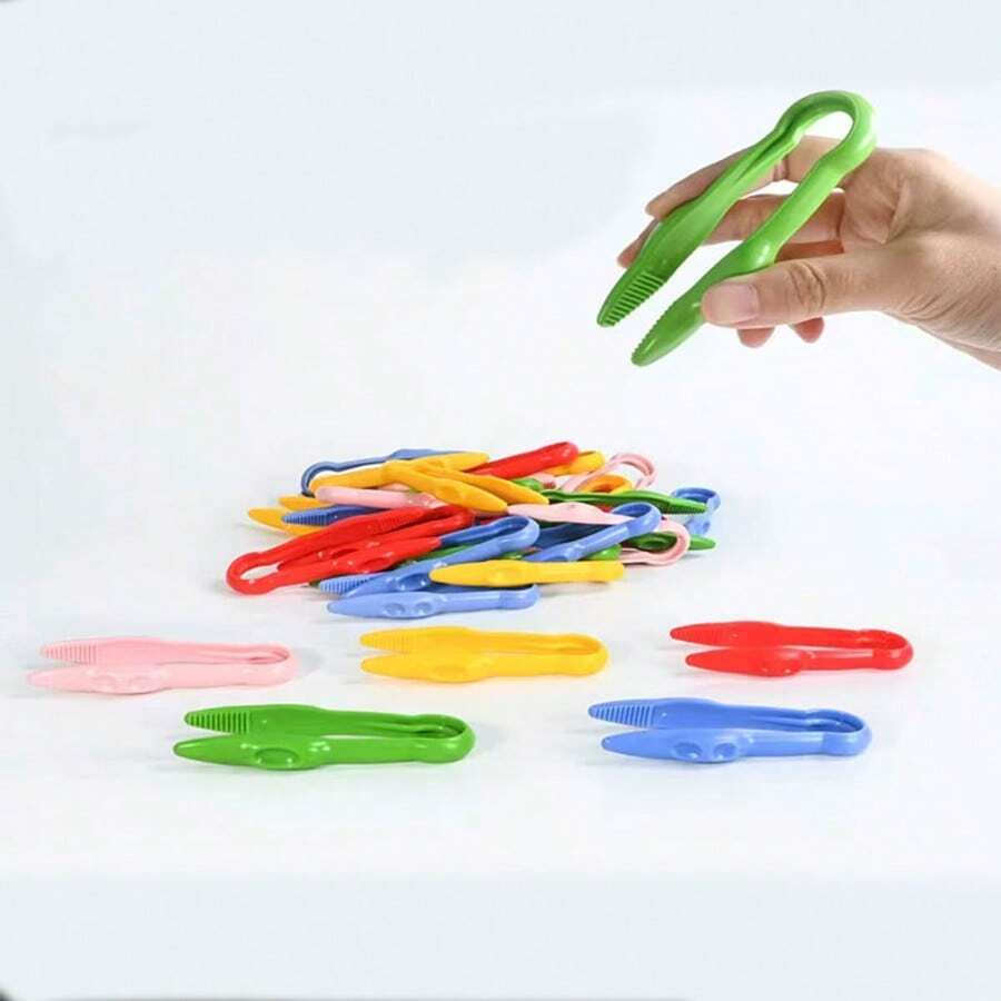 10pcs-Colorful Fine Motor Training Tool Clips: Pressure Head Tweezers, Colorful Clips, Plastic Tweezers, Used For Fine Motor Training Prop Clips (Random Color) - 10pcs-random Color - View 1