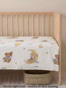 1pc Cute Cartoon Print Soft Breathable Comfortable 100% Cotton Baby Bed Sheet - Moon Goodnight Bear - View 8