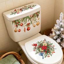1/3pcs Christmas Flower Toilet Cover Sticker, Featuring A Cardinal Pine Design, Vinyl Removable Self-Adhesive Paper, Suitable For Decoration Of Toilet Covers, Storage Cabinets And Washbasins In Bathrooms - Multicolor - View 9
