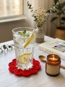 2pcs/Set Vintage Floral Crochet Coaster Set, Handmade Knitted Flower Round Drink Coaster, Boho Table Cup Mat, Heat‑Resistant Decorative Coaster For Room Decor Kitchen Christmas Gifts. Saudi Today - Multicolor - View 5