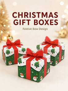 10pcs Reusable 3D Bow Christmas Paper Gift Boxes, Holiday Candy Cookie Baking Dessert Party Favor Packaging Boxes - Multicolor - View 6