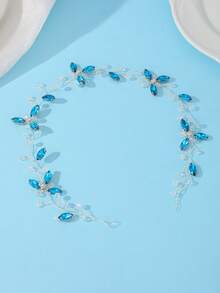 2pcs Vintage Elegant Royal Blue Crystal Pearl Headband, Wedding Accessory, Bohemian Rhinestone Pearl Bridal Headpiece - Multicolor - View 6