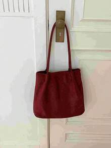 Dedoo Women's Vertical Tote Shoulder Bag, Burgundy Solid Color Suede, Thin Drawstring Strap, Large Capacity Minimalist Vintage, Suitable For Autumn/Winter Daily Commute - Burgundy - View 4