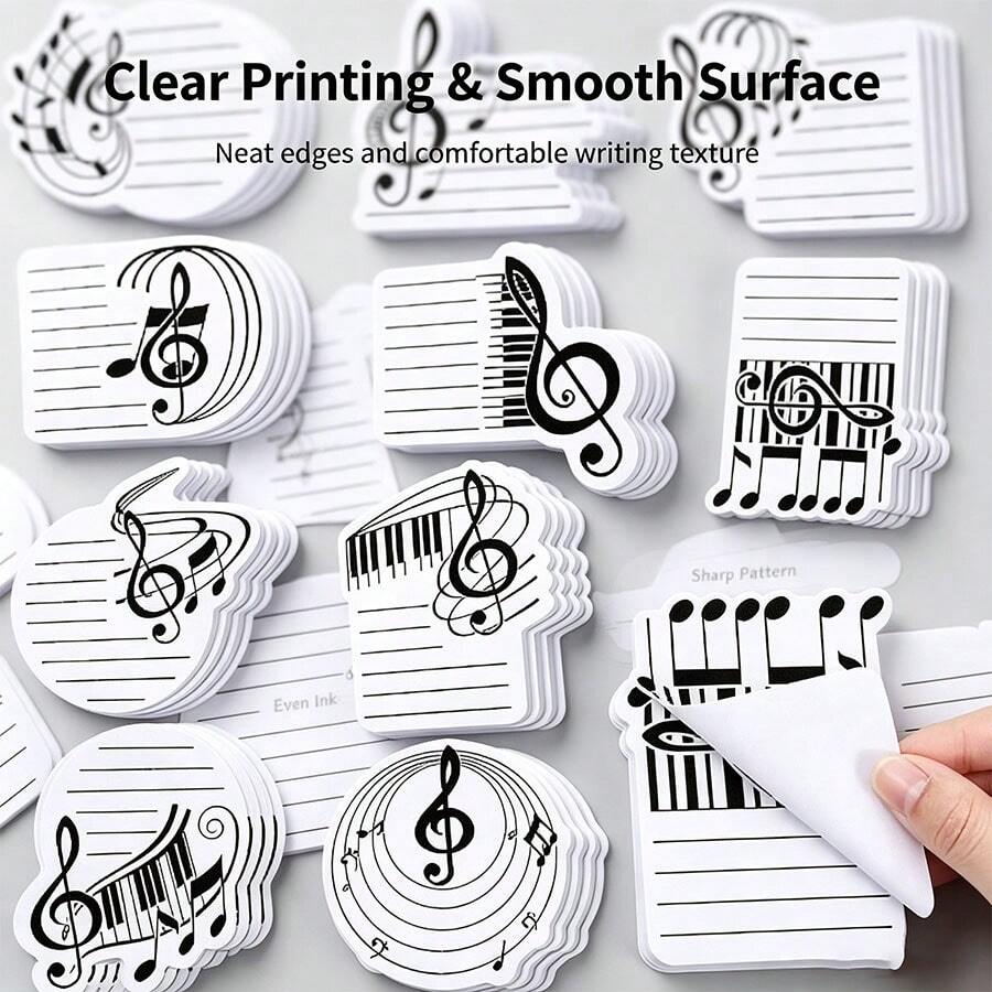 Musical High‑Note‑Shaped Notebook With Self‑Adhesive Sheet Music Stickers, 30 Pages Per Book. Ideal For Concerts, Weddings, Offices & Study Spaces. Must‑Have Accessory For Students, Music Lovers And School Season. - Multicolor - View 1