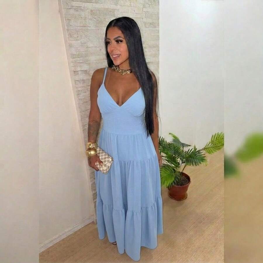 Women's Duna Ruffled Maxi Dress With Built-In Bra - Elegance, Lightness And Perfect Drape. - View 1