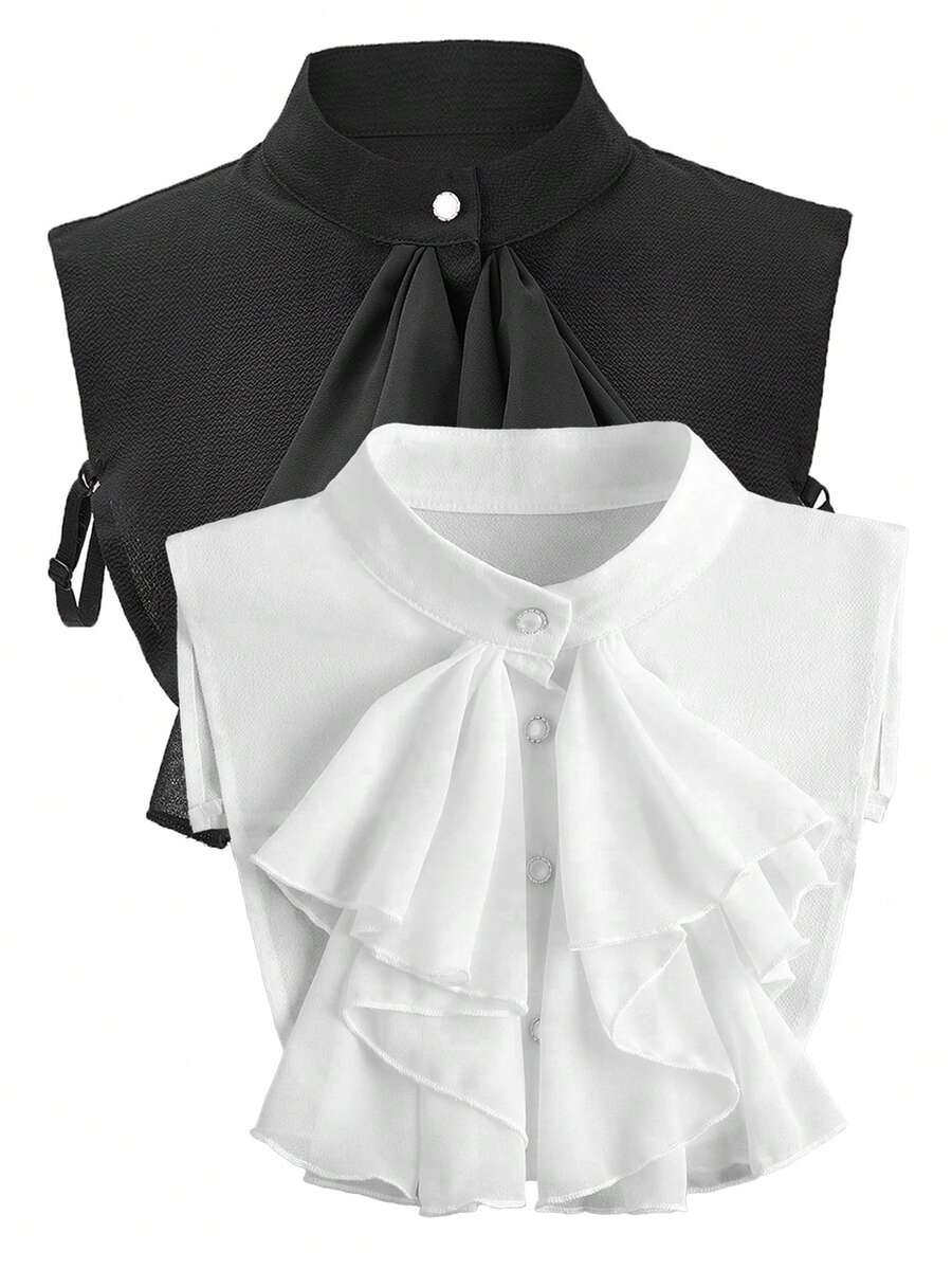 1 Pack/2 Packs Women's Victorian Style Chiffon Fake Collar, Versatile Half Shirt Mock Neck Detachable Collar - Multicolor - View 1