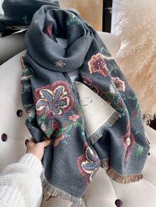 1pc Faux Cashmere Elegant Floral Pattern Jacquard Warm Scarf For Women, Air Conditioning Room Blanket, Autumn/Winter Outdoor Travel Cold Protection Neck Warmer Decorative Scarf Shawl Dual-Use, Suitable For Daily Matching, First Choice For Gift Giving - Multicolor - View 3