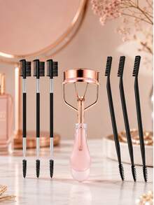 Women's Makeup Eyelash Curler, Rose Gold Metal Frame With Water Drop Non-Slip Handle, Suitable For Single Eyelids And Double Eyelids, Long-Lasting Curl And Shaping, Home And Travel Makeup Tool - Pink - View 7