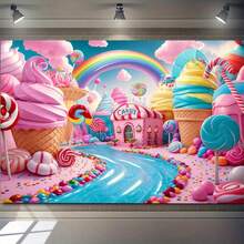 1pc Candy Kingdom Theme Party Banner, Background Decoration For Photo, Polyester Material, Suitable For Home, Room And Wall Decoration, As Well As Party Supplies And Gifts - Candy Kingdom - View 12