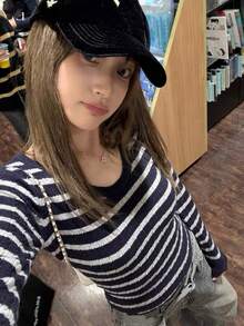 Autumn/Winter New Women's Warm Striped Cable Knit Sweater, Fitted Long Sleeve Base Layer - Royal Blue - View 3