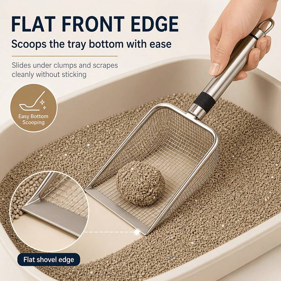 3mm Heavy Duty Cat Litter Scoop With Ergonomic Handle - Rust-Resistant & Easy To Clean, Quick Litter Removal, Durable Cat Litter Scoop For Home And Litter Box
