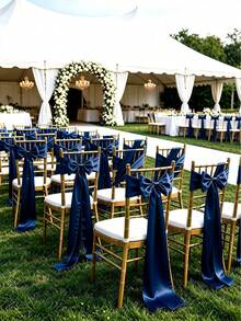 20pcs Wedding Satin Chair Sashes Navy Blue Bows 6x 102 Inches (Approx. 15x260 Cm) Ribbon Fabric Bands Suitable For Banquet, Party, And Other Chair Decorations - Navy Blue - View 5