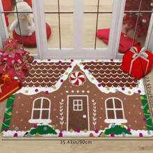 GEL HUT MUN Lpc, Gingerbread House Style Christmas ThemedDoormat, Cartoon Candy Decorative Pattern EntranceMat, Non-Slip Doormat For Entryways, Soft AndAbsorbent Bathroom Anti-Slip Mat, Christmas KitchenHome Decor Rug, Suitable For Indoor And Outdoor - E - View 1