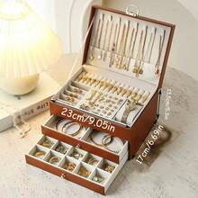 1pc Luxury Jewelry Storage Box With Transparent Lid, Double-Layer Drawer Jewelry Organizer, PU Leather Dust-Proof Display Box, Can Store Rings, Earrings, Necklaces, Bracelets, Perfect Gift For Women - View 4