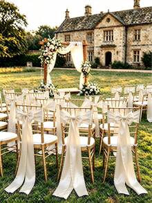 20pcs Wedding Satin Chair Sashes Ivory Bow 6x 102 Inches (Approx. 15x260 Cm) Ribbon Fabric Bands For Banquet Party Hotel Restaurant Ceremony Event Chair Tie Decoration - Beige - View 5