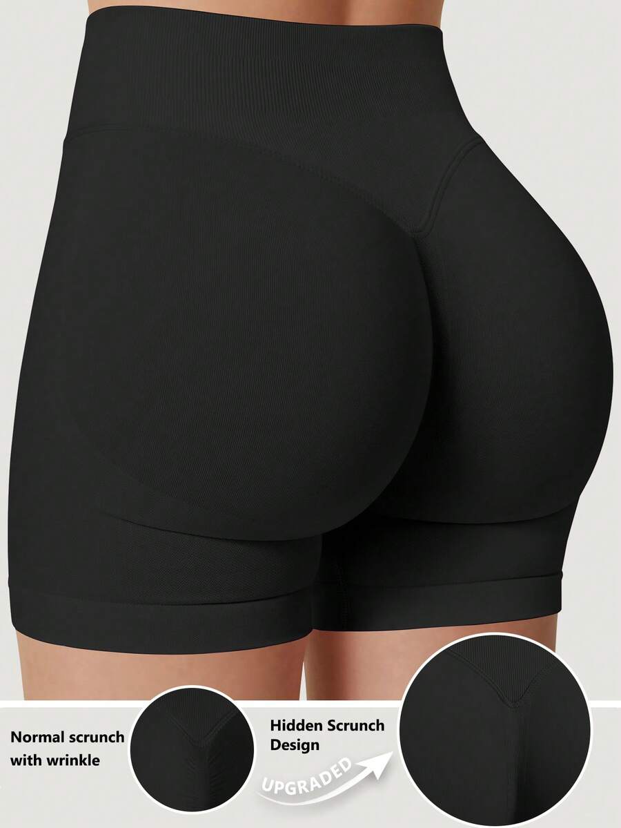 Seamless High Waisted Butt Lifting Workout Shorts For Women, Athleisure Black Sports Summer