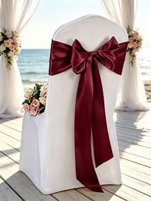 6/12/24/48pcs Burgundy Satin Chair Sashes Bow Ribbon For Chair Cover Decoration, Silky Sash Bands For Wedding Banquet Birthday Party Outdoor Reception Decor - Burgundy - View 5