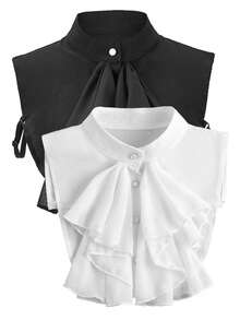 1 Pack/2 Packs Women's Victorian Style Chiffon Fake Collar, Versatile Half Shirt Mock Neck Detachable Collar - Multicolor - View 7