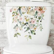 1pc PVC Toilet Lid Decal, Modern Flower Pattern Toilet Lid Decal For Home, Stickers, Wall Decal, Vinyl Decal For Home Decorations, Spring Decoration Items Refresh Your Home, - Multicolor - View 6