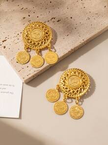 Herseygold 1 Pair Gold-Plated Arabic Coin Totem Brooches, Women's Brooch, Middle Eastern Wedding Festival Gift For Women - Yellow Gold - View 5