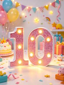 16cm Light Up LED Marquee Number Sign, Warm White Battery‑Operated Digit Light, Tabletop Decor Number Light, 16th 18th 21st 30th 40th 50th Birthday Wedding Proposal Anniversary Christmas Xmas Holiday Party Photo Backdrop Decor Number Night Light - 16cm Deep Pink - View 2