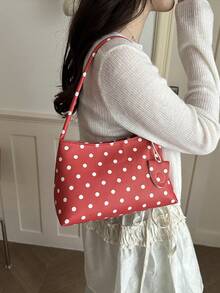Polka Dot Pattern Versatile Fashionable Shoulder Bag Baguette Bag - Red - View 7