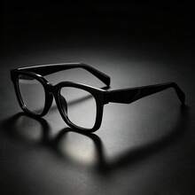 Oversized Black Frame Non-Prescription Glasses, Unisex Retro Square Frame Office Computer Glasses - Black - View 2