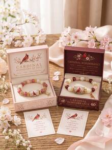 2pcs Pink And Red Bird Beaded Bracelets With Gift Box, Perfect Gift For Jewelry Lovers, Exploring The World And Longing For Freedom - Pink and Red Double Birds - View 1
