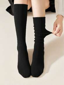 4/3/2/1 Pairs Women's Autumn/Winter Sweet Cool Girl Style Slouch Socks, Long Tube Socks, Solid Black/White Basic Style, Suitable For Tall Boots/Shoes, Create Lazy Atmosphere, Essential Streetwear Item, Socks Women, Fall, Winter, Stockings - Multicolor - View 4