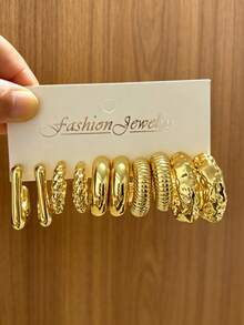 10/20 Pcs Gold Hoop Earrings Set, Multi-Style C-Shaped Earrings, CCB Vintage Style Personalized Earrings, Suitable For Daily Wear, Party Eye-Catching Earrings, Perfect Gift For Mom And Girlfriend - Gold - View 7