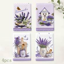2/4/6/8PCS Lavender Kitchen Towels Set, Vintage French Provence Floral Print Dish Towels,Soft Absorbent Hand Towels With Purple Lavender Flower Design, Farmhouse KitchenDecor, Tea Towels For Home, Holiday Gift - Multicolor - View 3