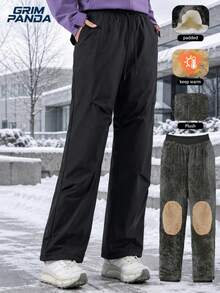 GRIM PANDA Women's Winter Fleece Lined Straight Leg Ski Pants, Elastic Drawstring Waist Thickened Warm Long Pants, Suitable For Outdoor Cold Weather Skiing, Camping, Hiking - Black - View 8