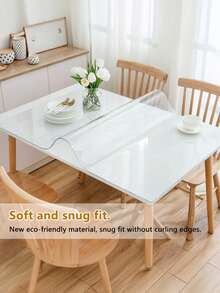 1mm Thick Clear PVC Soft Glass Table Protector, Waterproof & Oil-Resistant Easy-Clean Table Cover, Cut-To-Fit Scratch-Resistant Desk Mat For Dining Tables, Desks & Coffee Tables - Transparent - View 2