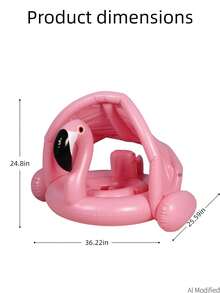 Animal Themed Inflatable Swimming Float Bed With Detachable Sun Canopy, Flamingo/Swan Pool Float, Summer Pool Accessory, First Day Of School - Multicolor - View 9