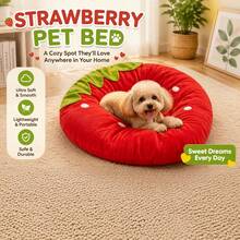 Cute Strawberry Shaped Pet Mat, Soft Plush Small Animal Bed Pad, Washable Fluffy Sleeping Mat, Suitable For Rabbits, Hamsters, Kittens, Puppies, Guinea Pigs, Warm And Comfortable Pet Floor Mat Home Decor - View 4