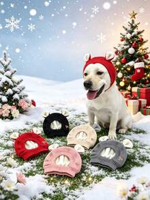 1pc Pet Dog Knitted Ear Protection Cap, Noise Reduction Anxiety Relief Ear Cover Snood Hat, Soft Breathable All‑Season Comfort Headwear For Medium To Large Dogs - Multicolor - View 2