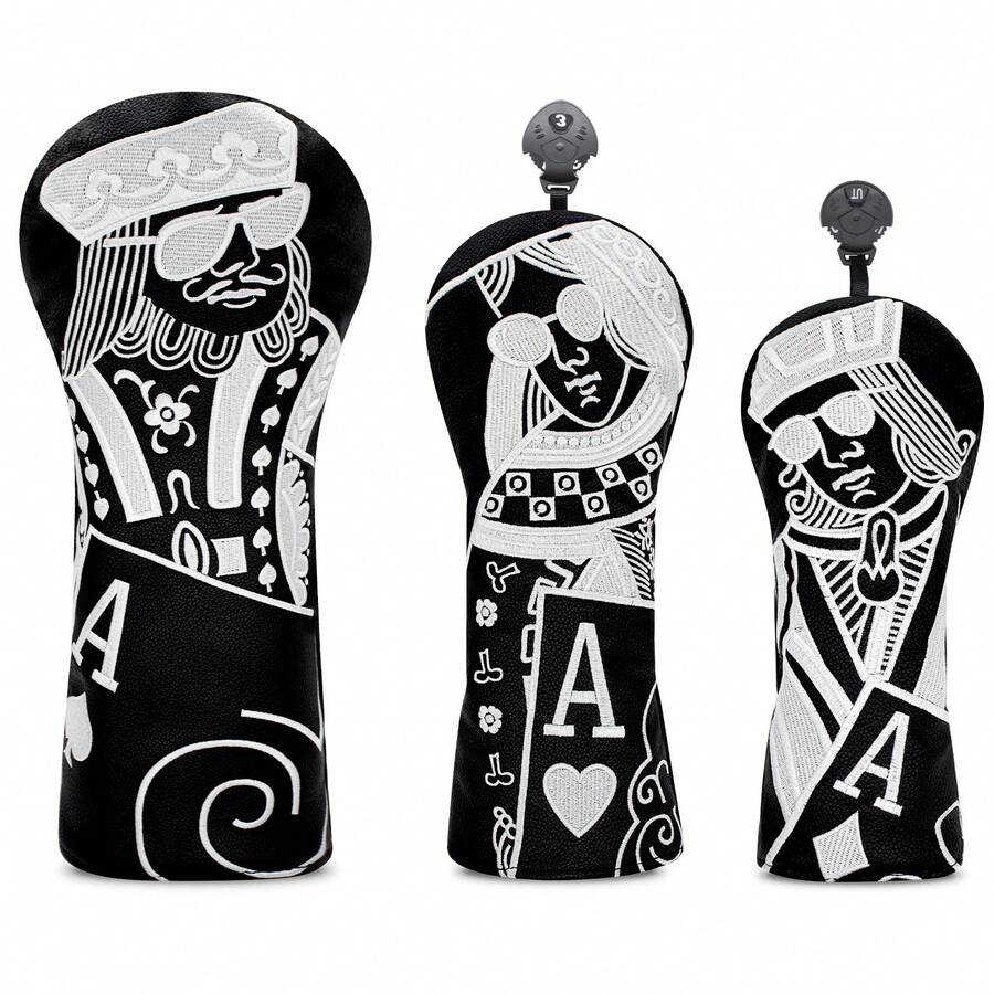 1pc Avant-Garde Golf Club Head Cover, Exquisite Poker Card Character Embroidery, PU Material, Suitable For Driver, Fairway Wood And Hybrid, Protects Club Head From Scratches And Dust - Multicolor - View 1