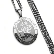 1pc Men's Protective Amulet Necklace, St. Christopher Pendant, Christian Faith Jewelry Gift, Daily Wear, Christmas Thanksgiving Gift - Pendant Necklace - View 3