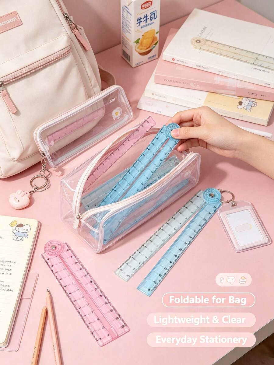 2pcs 30cm Colorful Transparent Flexible Ruler, Bendable Durable Plastic Ruler With Clear Markings. Portable Multi-Purpose Drawing Stationery For Sketching, Drafting, Homework And Office Use. Back To School Gift Christmas Gift Halloween Gift - Multiple Styles - View 1