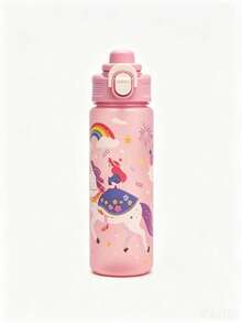 1pc 650ml Cartoon Frosted Sports Water Bottle, Silicone Straw, Leak-Proof Portable Plastic Drinking Cup, Suitable For Children School Outdoor Sports - Pink - View 5