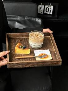 1pc Japanese Vintage Solid Wood Tray, Dessert Plate, Bread Plate, Dried Fruit Plate, Tea Tray, Afternoon Tea Display, Commercial Use Plate, Suitable For Kitchen, Tray, Patio - Multicolor - View 1