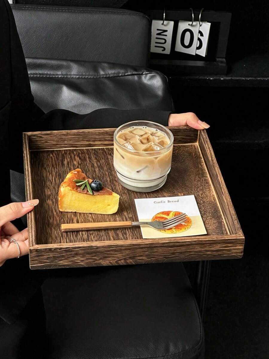 1pc Japanese Vintage Solid Wood Tray, Dessert Plate, Bread Plate, Dried Fruit Plate, Tea Tray, Afternoon Tea Display, Commercial Use Plate, Suitable For Kitchen, Tray, Patio - Multicolor - View 1