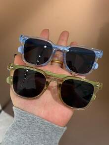 2 Pairs Kids Square Cute Personalized Rivet Fashion Glasses For Beach Party, Outdoor Street Style, Daily Wear - Multicolor - View 10