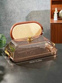 Tray With Cake Lid, Gold Thickened Transparent PET Rectangular Tray With Handle And Cake Lid, Plastic Storage Tray, Suitable For Tea Cups, Water Cups, Gold Rim Style - Amber - View 13